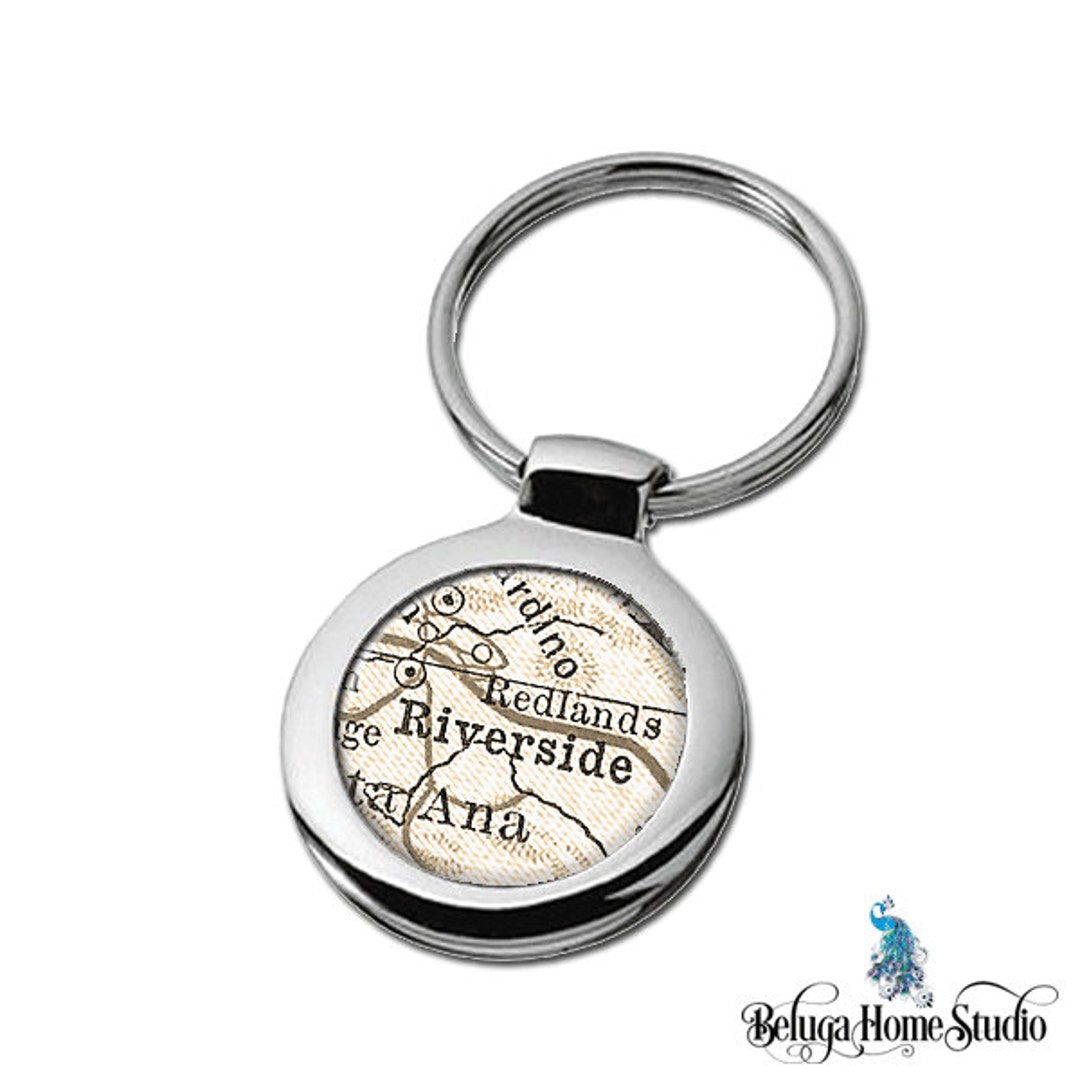Map Keychain Riverside California Key Ring Fob Etsy