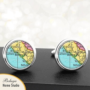 Map Cufflinks Roma Rome Italy Handmade Cuff Links Italian City Vintage Maps Europe Groomsmen Weddings Fathers Dads