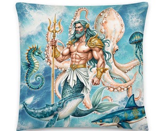Merman Male Mermaid Dekokissen, Sofa, Stuhlakzent, Wohnkultur, Einsatz inklusive, Nautik, Küste, Ozean, Oktopus, Meerestiere