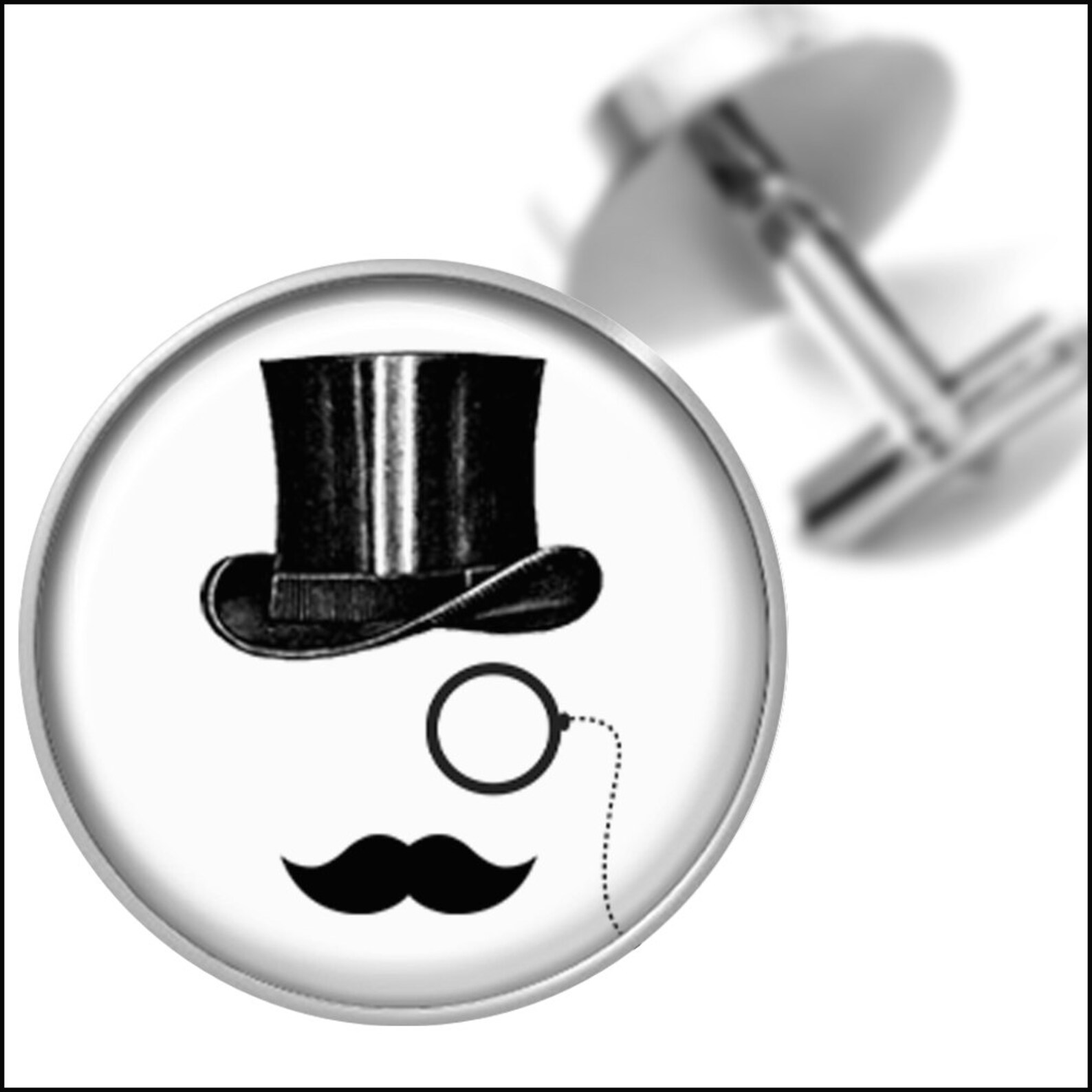 Top Hat Monocle and Mustache Cufflinks for Weddings Etsy UK