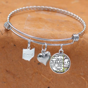 Ohio Map Bracelet / Bowling Green OH / Charm Bracelet / Vintage Map Jewelry / Bridesmaid Birthday Graduation Gifts For Her