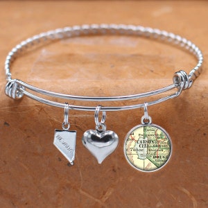 Nevada Mappa Bracciale / Carson City NV / Custom Map Charm Bracelet / Vintage Map Gioielli / Mappa Regali / Carda Compleanno Laurea