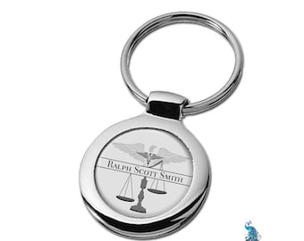 Personalized Attorney Keychain Scales of Justice Lawyer Gift Key Ring Fob