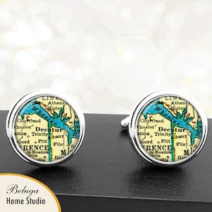 Manschettenknöpfe Decatur AL handgemachte Cuff Links Stadtstaat Karten Alabama Trauzeugen Hochzeit Partei Väter Väter Männer Karte
