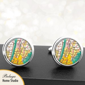 Kaart van manchetknopen New York Yonkers handgemaakte Cuff Links VS stadstaat kaarten New York Groomsmen bruiloft vaders vader mannen