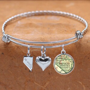 Pulseira mapa de Nevada/Douglas NV/pulseira de mapa personalizado/joias de mapa vintage/presentes de mapa/formatura de aniversário de dama de honra