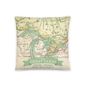 Great Lakes Canada Mapa Almohada / Lago Michigan Huron Erie Ontario Superior / Decoración del hogar / Regalos de inauguración / Inserto incluido