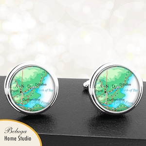 Map Cufflinks Dundee United Kingdom Cuff Links Europe Scotland UK for Groomsmen Wedding Party Fathers Dads Men