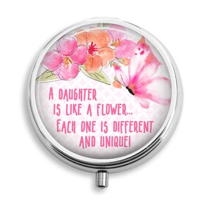 Pill Box, A Daughter Is Like A Flower, Pill Holder Pill Container Trinket Box PillBox Vitamin Medicine Box, Tin
