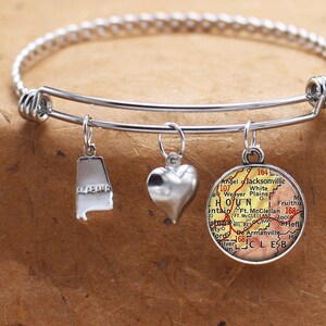 Pi McClellan Alabama carte Charm Bracelet état de AL bracelet manchette Bracelet carte Vintage bijoux Bracelet en acier inoxydable