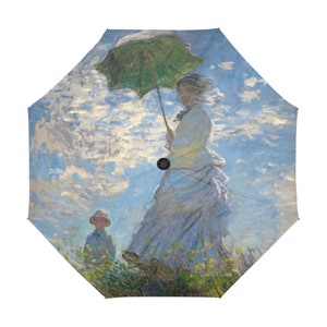 Rain Umbrella / Famous Artists Claude Monet Woman With A Parasol / Anti UV Automatic Premium Umbrella / Outside or Underside Printing