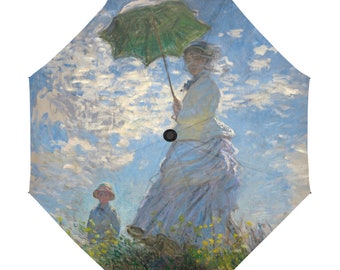 Rain Umbrella / Famous Artists Claude Monet Woman With A Parasol / Anti UV Automatic Premium Umbrella / Outside or Underside Printing