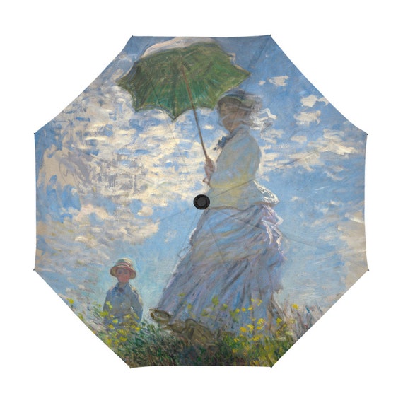 JSTeL Monet Painting防風UV傘Auto Open Close 3折りたたみゴルフStrong Durableコンパクト旅行太陽傘、ポータブル軽量簡単キャリー : JSTEL Monet Painting Windproof UV Umbrellas Auto Open