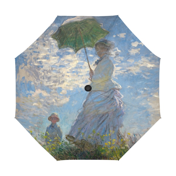 Rain Umbrella / Famous Artists Claude Monet Woman With A Parasol / Anti UV Automatic Premium Umbrella / Outside or Underside Printing