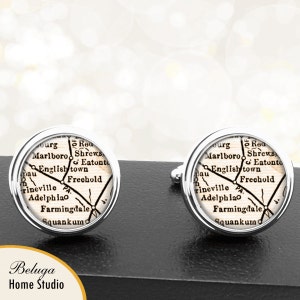 Kaart van manchetknopen Freehold, NJ handgemaakte Cuff Links VS stadstaat kaarten New Jersey Groomsmen bruiloft partij vaders vaders mannen
