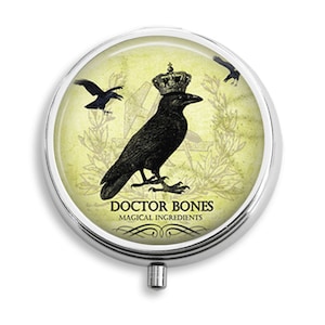 Doctor Bones Crow With Crown Pill Box Pill Case Pill Holder Pill Container Trinket Box PillBox Vitamin Holder Medicine Box Mint Tin