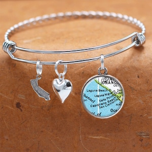 California Karte Armband / Laguna Strand CA / Bettelarmband / Vintage Karte Schmuck / Brautjungferngeschenk / Armreif / Hochzeit Geburtstag Graduierung