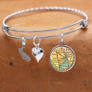 Bracelet carte Californie / Napa CA / Bracelet de charme Vintage carte bijoux / obtention du diplôme de demoiselle d’honneur d’anniversaire cadeaux pour elle