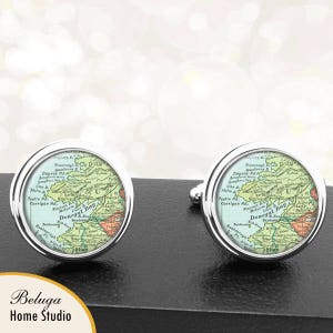 Kaart Manchetknopen Donegal Bay Area Ierland handgemaakte Cuff Links Ierse stad kaarten Groomsmen bruiloften vaders vaders