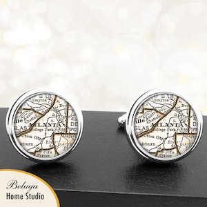 Kaart van manchetknopen Atlanta GA handgemaakte Cuff Links VS stadstaat Maps Georgië Groomsmen bruiloft partij vaders vaders mannen