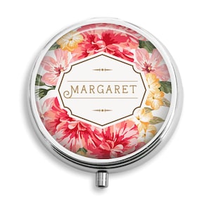 Personalized Pill Box, Vintage Floral Garden, Pill Holder Pill Container Trinket Box PillBox Vitamin Medicine Box, Mint Tin, Gifts For Her