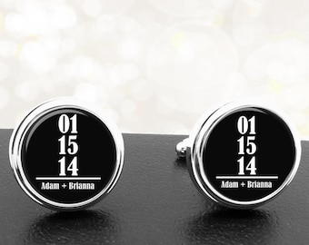 Personalized Cufflinks Date Names Typography Handmade Cuff Links for Grooms Fiance Wedding Sweethearts Dads Men