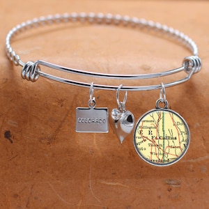 Benutzerdefinierte Karte Charm Armband Fort Collins Colorado State von CO Armreif Armband Landkarte Schmuck Edelstahl Armreif