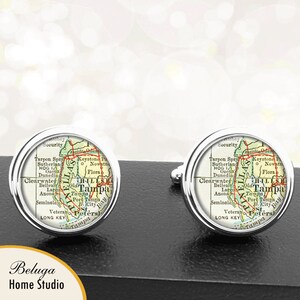 Manchetknopen Clearwater Tampa FL handgemaakte Cuff Links stadstaat kaarten Florida Groomsmen bruiloft partij vaders vaders mannen verjaardagen afstuderen