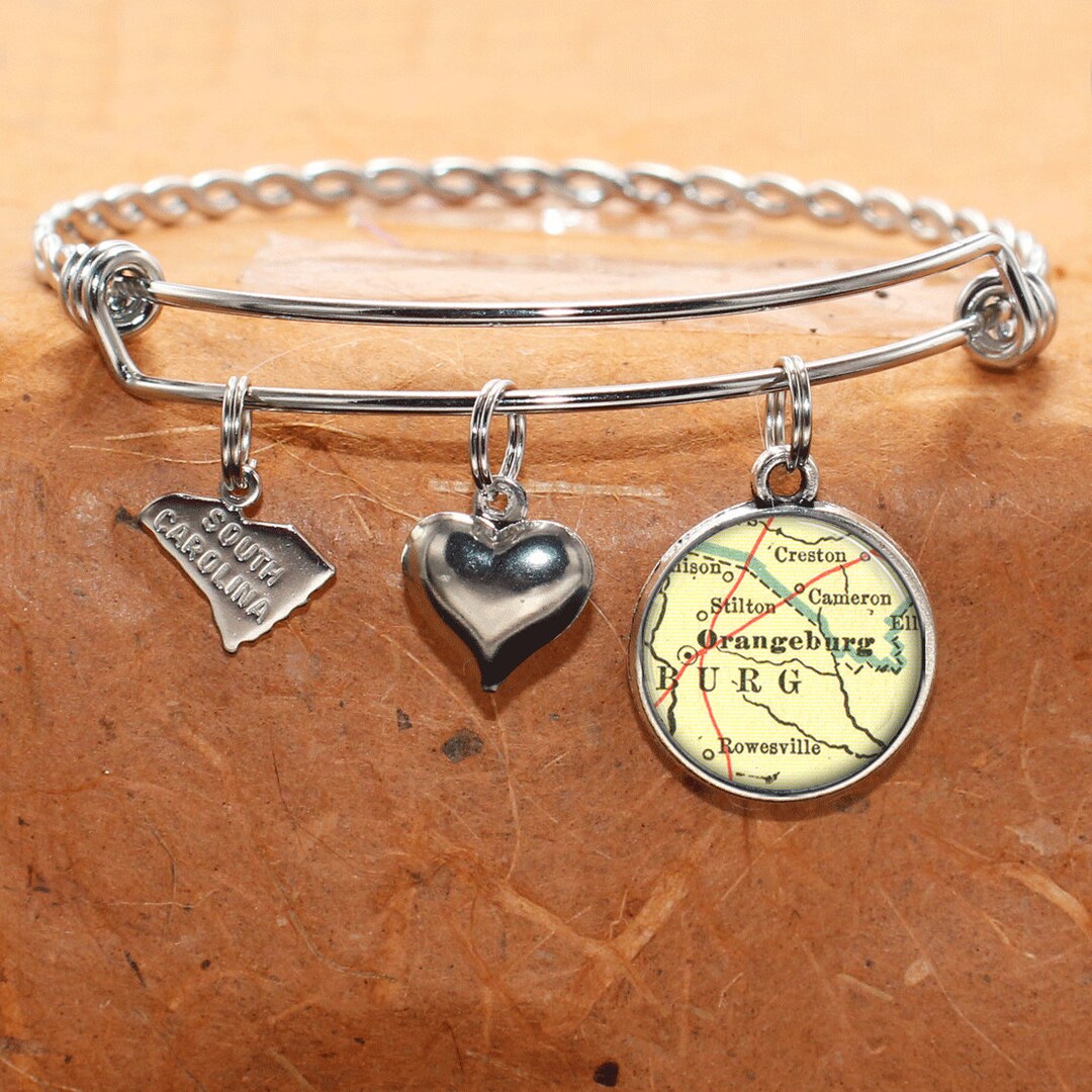 South Carolina Map Bracelet / Orangeburg SC / Custom Map Charm Bracelet