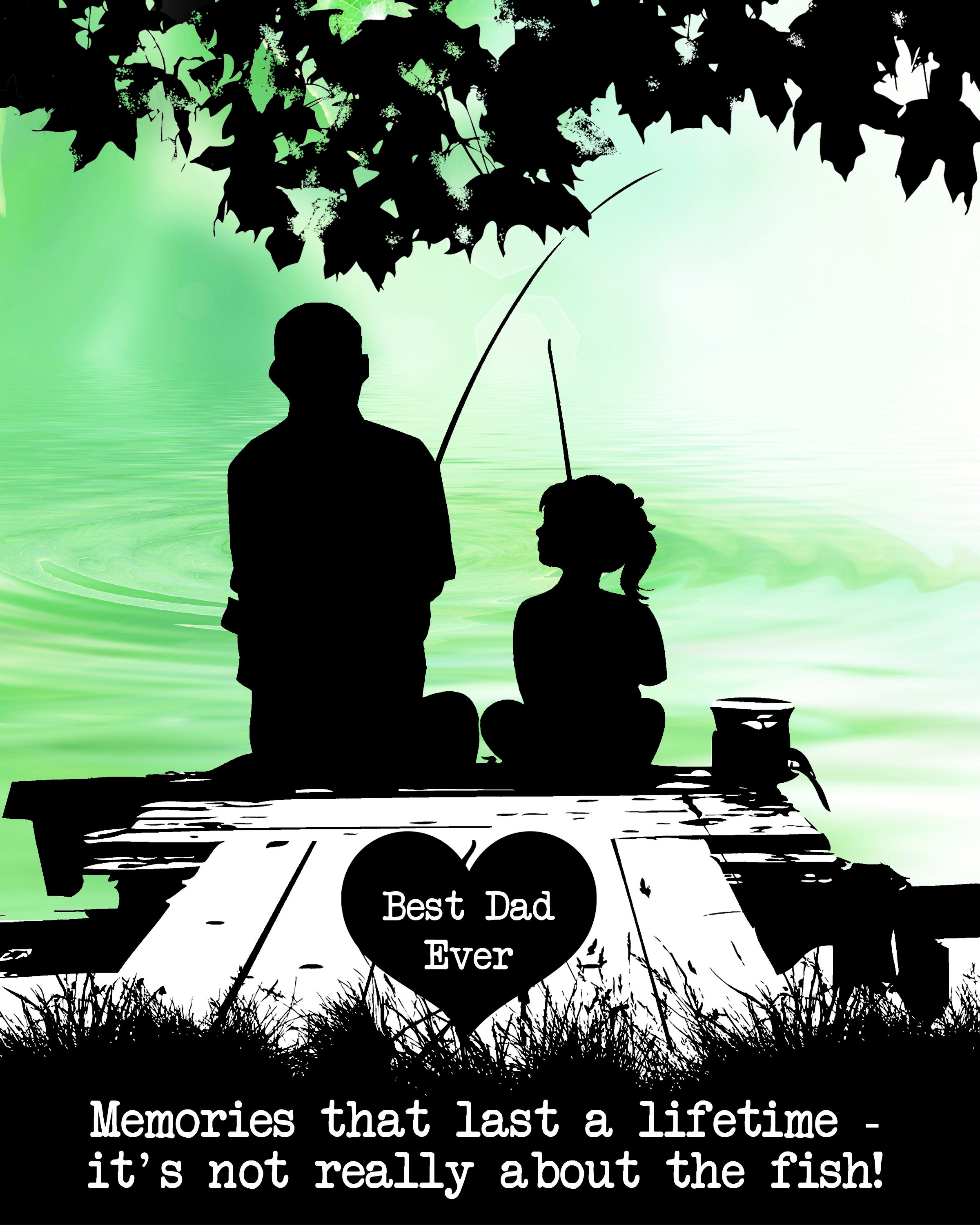 Personalized Metal Print / Father Daughter Fishing on the Dock