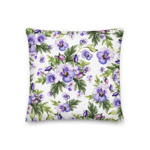 Purple Pansies Floral Pattern Decorative Pillow / Home Decor / Throw Pillows / Sofa Pillow / Pansy Flowers / Housewarming Gift