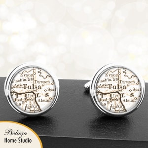 Cufflink Tulsa OK handgemaakte Cuff Links stadstaat kaarten Oklahoma Groomsmen bruiloft partij vaders vaders mannen