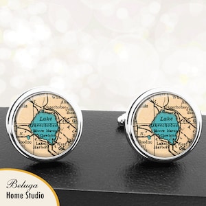 Map Cufflinks Lake Okeechobee FL Handmade Cuff Links City Antique Maps Florida Groomsmen Wedding Party Fathers Dads Men