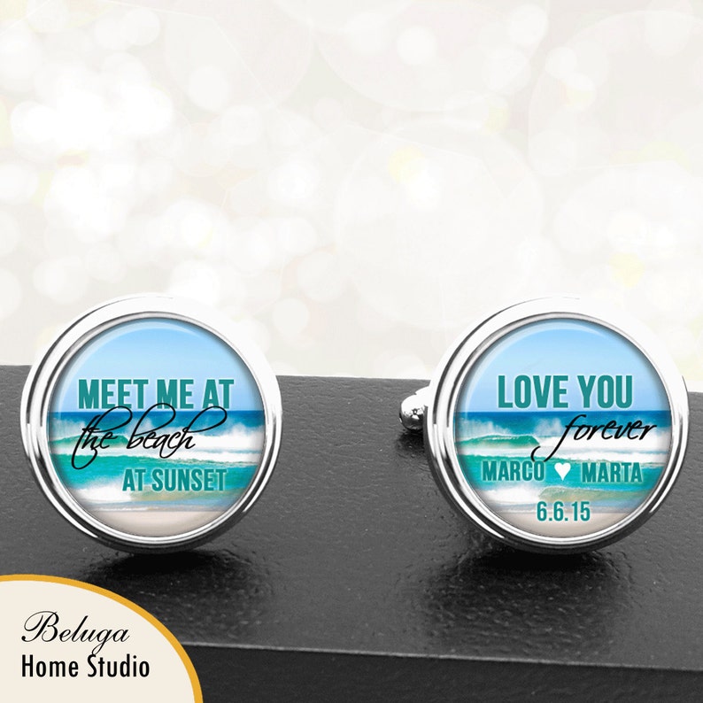 Beach Wedding Cufflinks Personalized Handmade Cufflinks for Groom Fiance Men