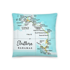 Eleuthera Island in the Bahamas Carte Oreiller / Custom Vacation Honeymoon Anniversary Wedding Gifts / Tropical Beach Ocean Coastal Decor