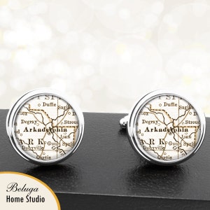 Cufflink Arkadelphia AR handgemaakte Cuff Links stadstaat kaarten Arkansas Groomsmen bruiloft partij vaders vaders mannen