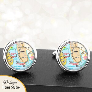 Kaart van manchetknopen Connecticut Groton handgemaakte Cuff Links City Maps CT Groomsmen bruiloft partij vaders vaders mannen