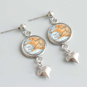 Iceland Map Earrings / Reykjavik / Stainless Steel Stud Heart Dangle French Leverback Styles / Map Gifts For Her