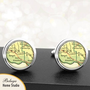 Cufflink Grandfield OK handgemaakte Cuff Links stadstaat kaarten Oklahoma Groomsmen bruiloft partij vaders vaders mannen