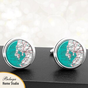 Maps Destination Cufflinks Tampa Clearwater St Petersburg Florida Groomsmen Wedding Party Fathers Dads Men Anniversaries Graduation