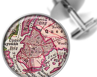 Map Cufflinks Brooklyn New York Custom Maps Groomsmen Wedding Party Fathers Dads Men