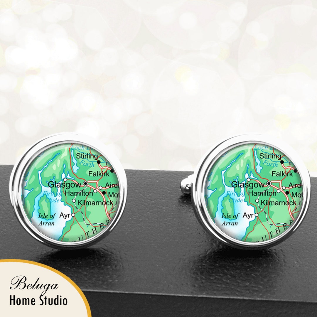 Map Cufflinks Glasgow United Kingdom Cuff Links Europe Scotland UK for