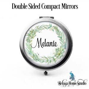 Personalized Compact Mirror Ornamental Eucalyptus Succulents Floral Wreath Bridesmaid Gifts Cosmetic Mirror / Pill Box Mirror