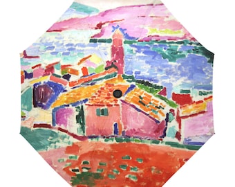 Rain Umbrella / Famous Artist Henri Matisse / Collioure / French Painter / Anti UV Automatic Premium Umbrella / Outside / Underside Printing