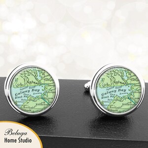Kaart Manchetknopen Galway Ierland handgemaakte Cuff Links Ierse stad kaarten Groomsmen bruiloften vaders vaders