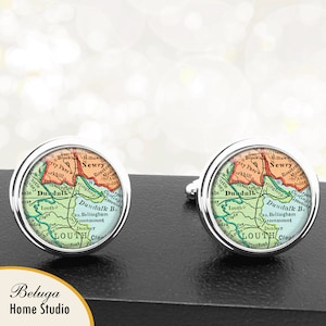Karte Manschettenknöpfe Dundalk Irland handgemachte Cuff Links Irish City Karten Trauzeugen Hochzeiten Väter Väter