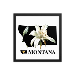 Impressão artística do estado de Montana com flor do estado, Bitterroot, impressão emoldurada, mapa MT presentes, decoração de casa, presentes de casamento