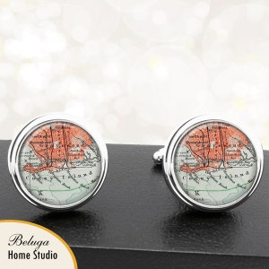 Kaart van manchetknopen New York Coney Island handgemaakte Cuff Links VS stadstaat kaarten New York Groomsmen bruiloft vaders vader mannen