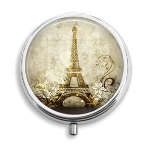 Vintage Eiffel Tower in Sepia Pill Box Pill Case Pill Holder Pill Container Trinket Box PillBox Vitamin Holder Medicine Box Mint Tin