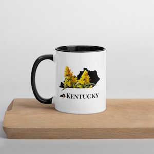 Kentucky Mug, Color Inside, KY State Flower, Goldenrod, Coffee Cup, Drinkware, Art Mug, KY Map Gifts, Personalization Available